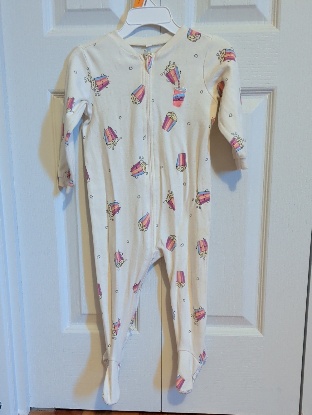 Cream Popcorn Print Zip Front Baby One-Piece